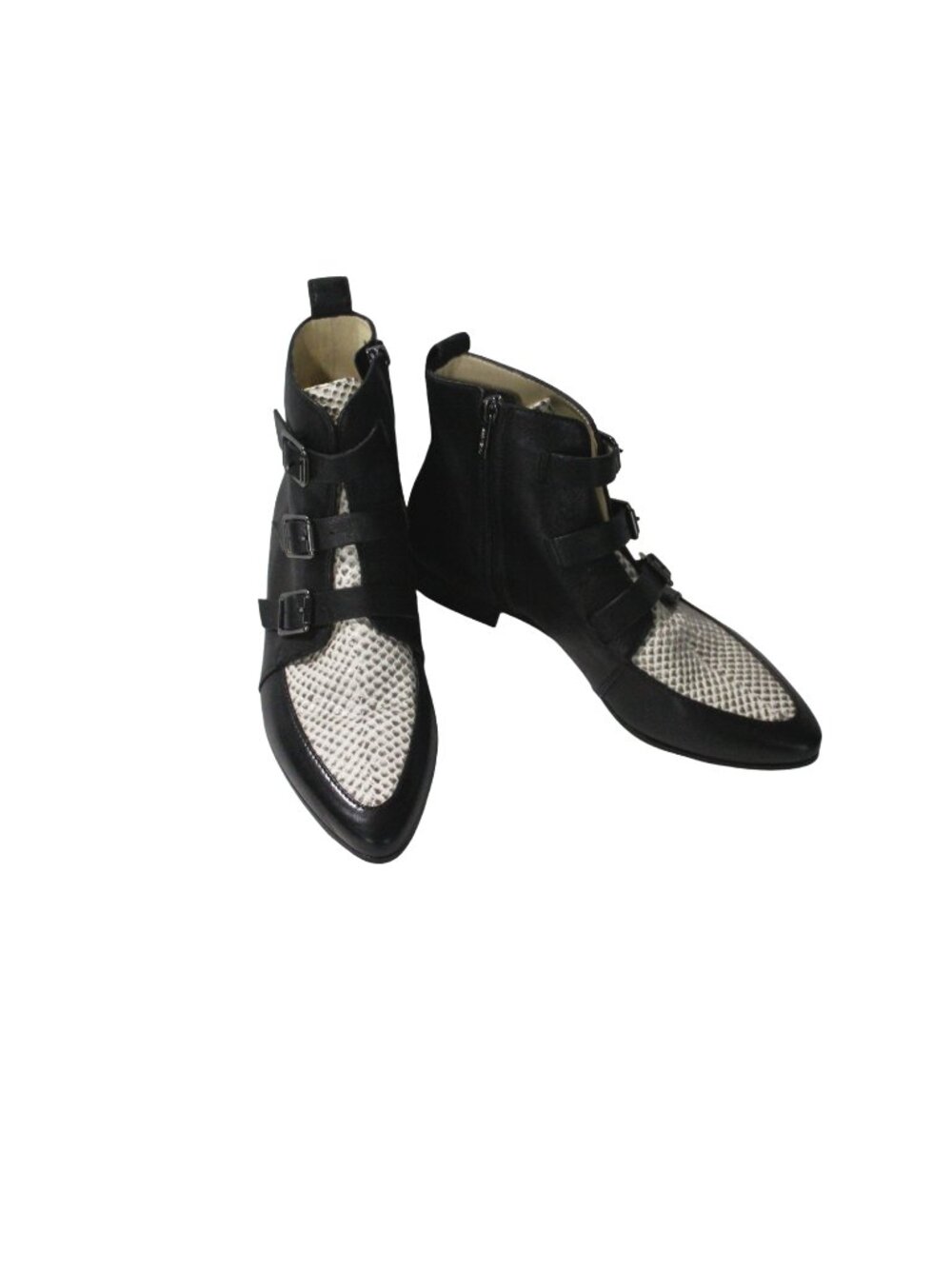 Jimmy Choo Marlin Black Snake Print Buckle Boots 37.5 US 7.5